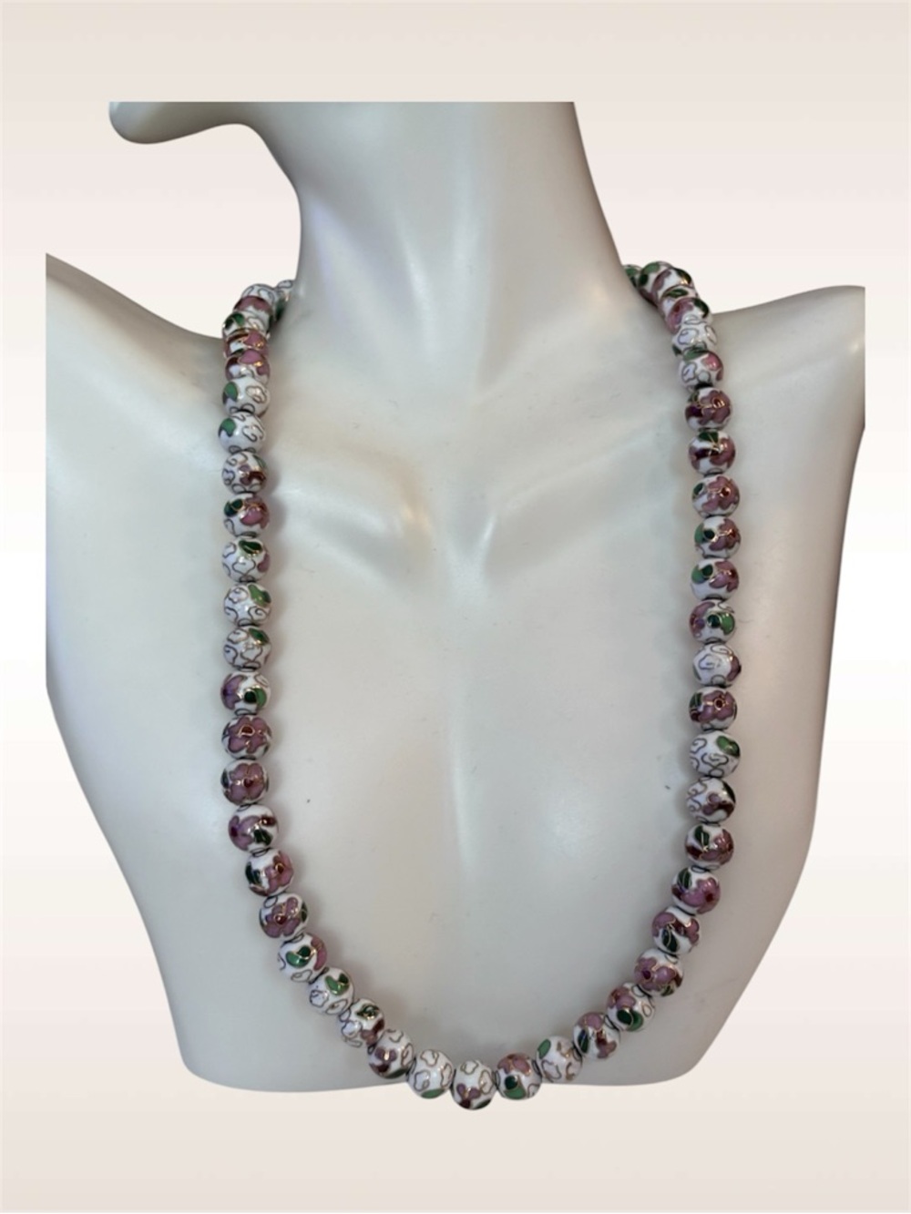 🌼VTG Cloisonné Beaded Necklace with 925 Clasp